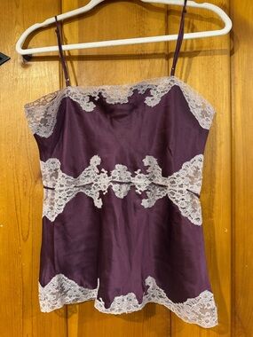 Lace Trim Satin Camisole - Plum